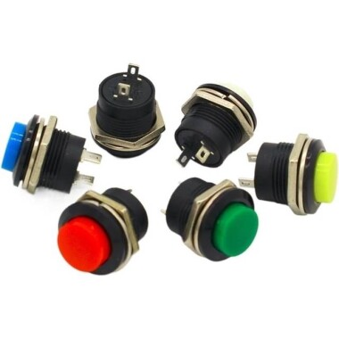 Mavi R13-507 16mm 2 Pin Anlık Yuvarlak Kapaklı Basmalı Düğme Anahtarı - 1