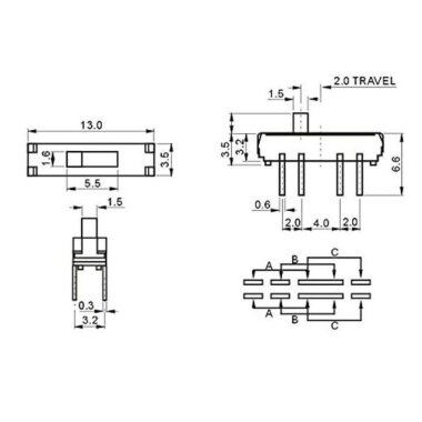 MSS-23D18 2P3T 3 Konumlu 8 Pin Sürgülü Slide Switch - 3