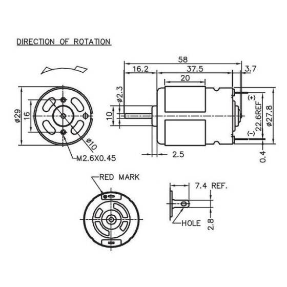 Nichibo 12-24V LP5BFN Redüktörsüz DC Motor - 3