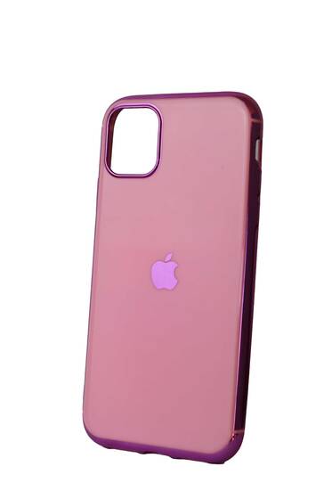Pembe İphone 11, Apple Logolu Lazer Kesim Silikon Kılıf