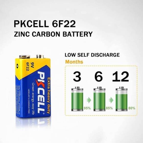PKCELL 6F22 9V yüksek kaliteli kare karbon-çinko Pil - 3