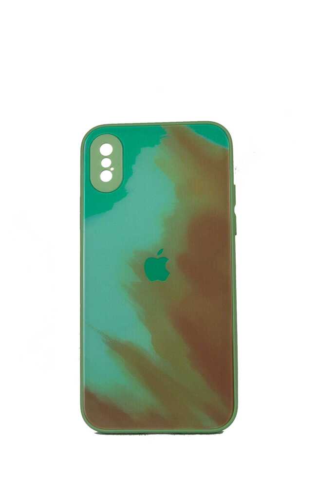  Rainbow Yeşil İphone X Kamera Korumalı Cam Kılıf