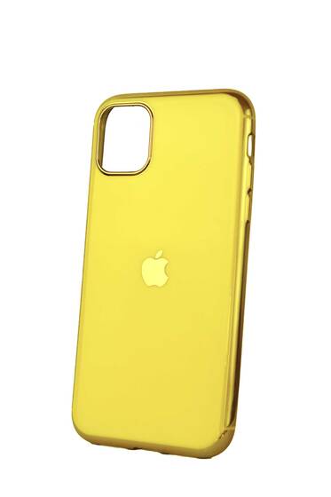 Sarı İphone 11 Apple Logolu Lazer Kesim Silikon Kılıf