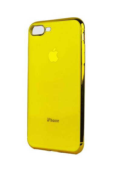 Sarı İphone 7 Plus - Apple Logolu Lazer Kesim Silikon Kılıf