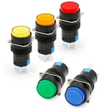 Sarı LA128A 12V 8 Pin 16mm Kendinden Kilitli Yuvarlak Push Buton - 1
