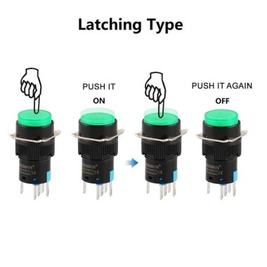 Sarı LA128A 12V 8 Pin 16mm Kendinden Kilitli Yuvarlak Push Buton - 3