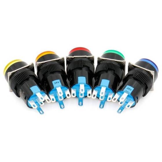 Sarı LA128A 24V 5 Pin 16mm Kendinden Kilitli Yuvarlak Push Buton - 2
