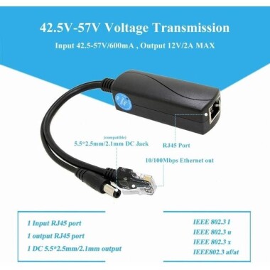 SDAPO PS5712AT DC5.5x2.1mm 100M PoE Ayırıcı 48V - 12V 2A - Yüksek Performanslı Versiyon - 2