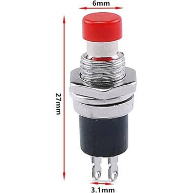 Siyah PBS-110 2 Pin 7mm Anlık Kendini Sıfırlamalı Push Buton - Normalde Açık Bas Bırak - 4