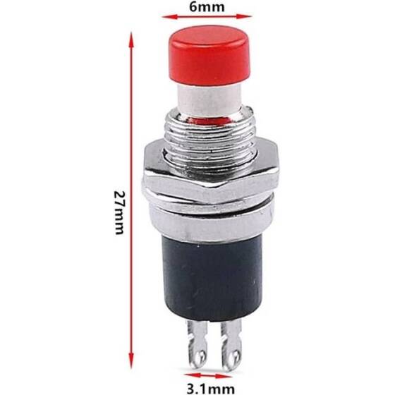 Siyah PBS-110 2 Pin 7mm Anlık Kendini Sıfırlamalı Push Buton - Normalde Açık Bas Bırak - 4