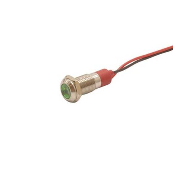 08L-P1 8mm 12-24V Kablolu Metal Sinyal Lambası - Yeşil - 1