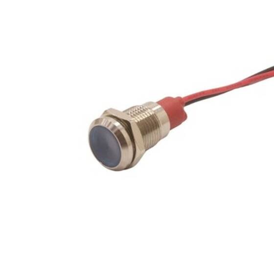 10L-P1 10mm 12-24V Kablolu Metal Sinyal Lambası - Mavi - 1