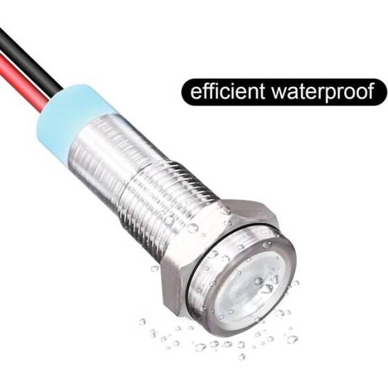 10mm 220V Beyaz LED Metal Sinyal Lambası 15cm Kablolu - Metal İndicator Light - 4