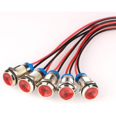 10mm 220V Sarı LED Metal Sinyal Lambası 15cm Kablolu - Metal İndicator Light - 1