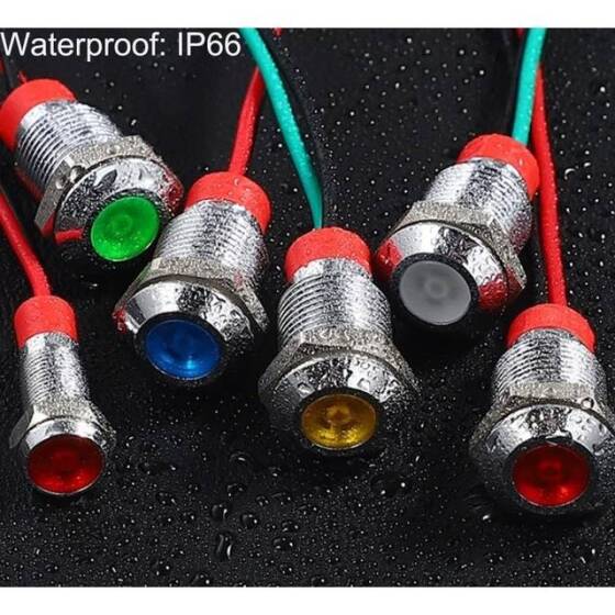 10mm 220V Yeşil LED Metal Sinyal Lambası 15cm Kablolu - Metal İndicator Light - 4