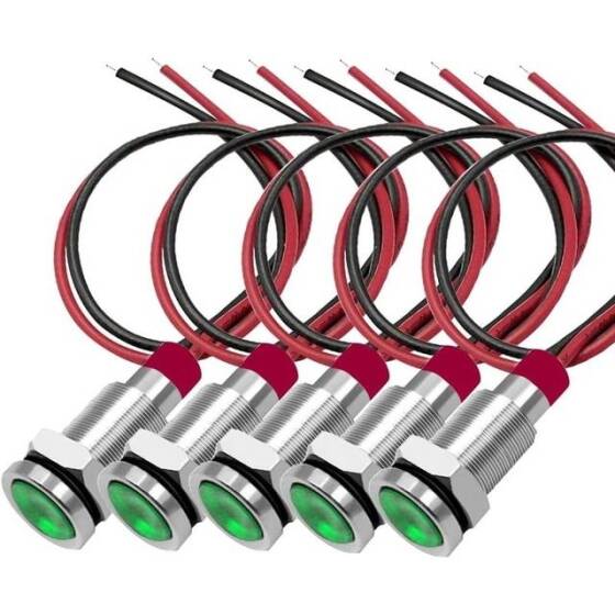 10mm 3-9V Kırmızı LED Metal Sinyal Lambası 15cm Kablolu - Metal İndicator Light - 1