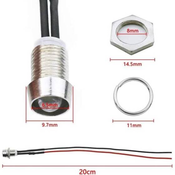 12-18V 10mm Beyaz LED 20cm Kablolu - 2