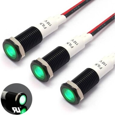 12-18V 10mm Şeffaf Yeşil LED 20cm Kablolu - 1