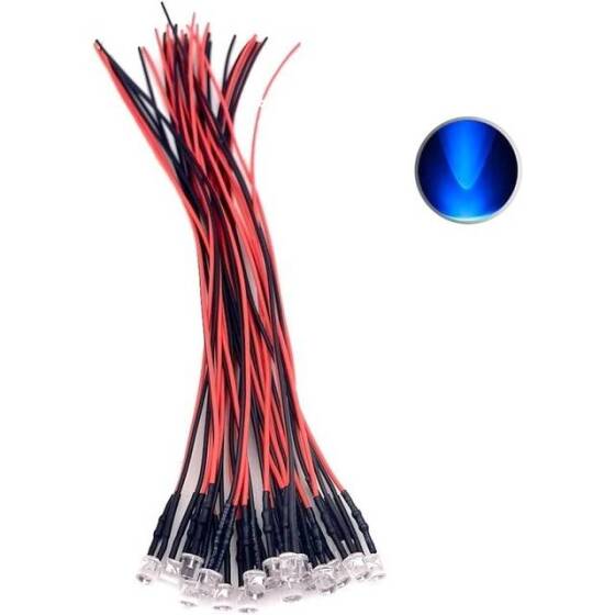 12-18V 5mm Şeffaf Mor LED 20cm Kablolu - 1