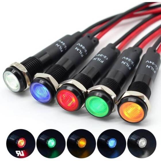 12-18V 8mm Mavi LED 20cm Kablolu - 1