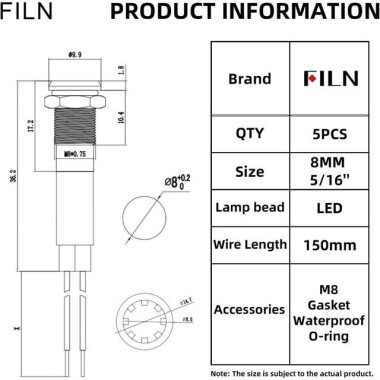 12-18V 8mm Mavi LED 20cm Kablolu - 2
