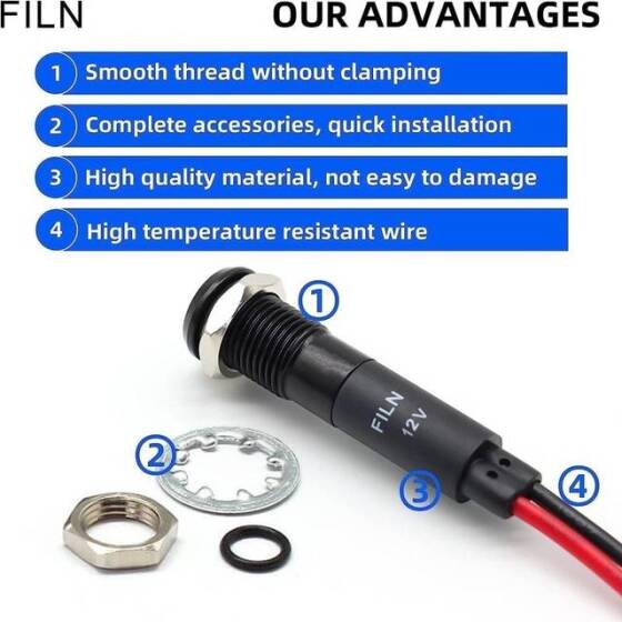 12-18V 8mm Mavi LED 20cm Kablolu - 3