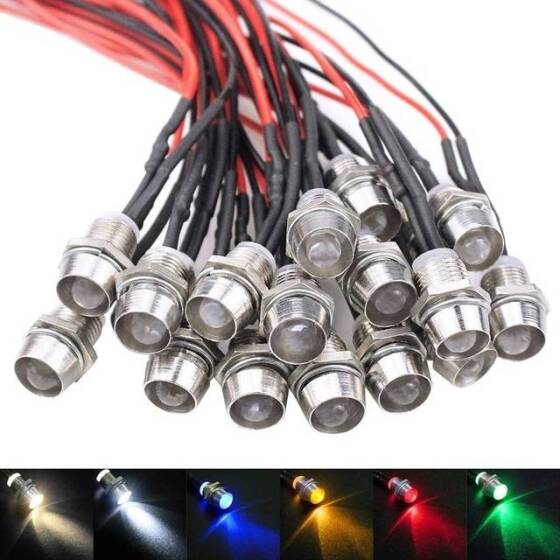 12-18V 8mm Şeffaf Sarı LED 20cm Kablolu - 1