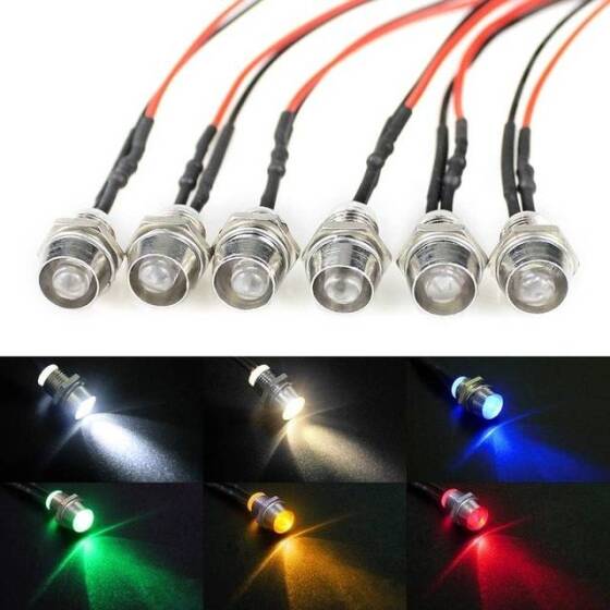 12-18V 8mm Şeffaf Sarı LED 20cm Kablolu - 5
