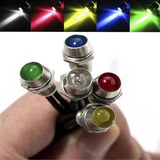 12-18V 8mm Yeşil LED 20cm Kablolu - 2