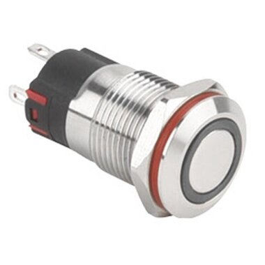 12A-P1-E 12mm Düz Yaylı Işıklı Metal Buton - Beyaz - WDELE