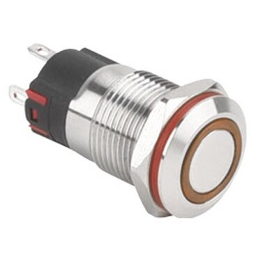 12A-P1-E 12mm Düz Yaylı Işıklı Metal Buton - Sarı - WDELE