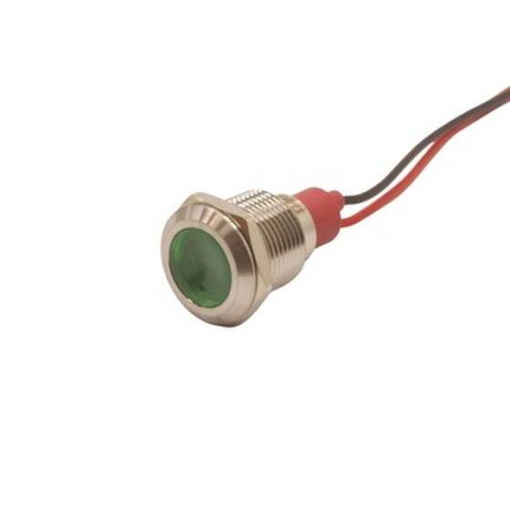 12L-P1 12mm 12-24V Kablolu Metal Sinyal Lambası - Yeşil - 1