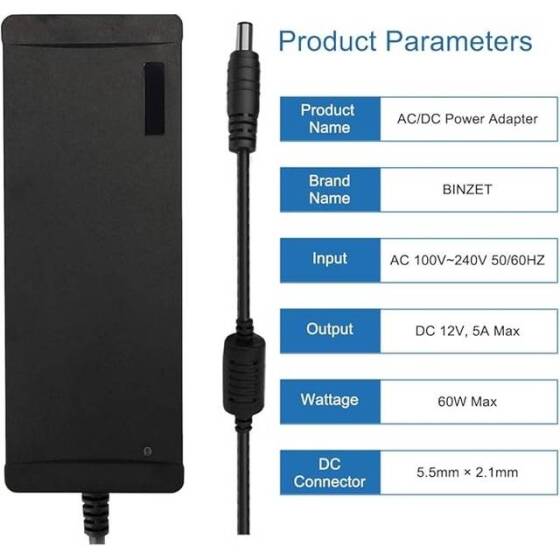 1.2M Kablo 2 Pin 12V 5A Adaptör Şerit Led Güç Kaynağı US Fişli - 3