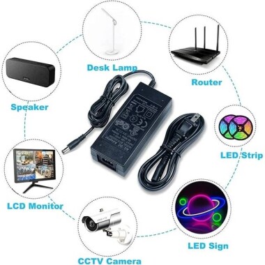 1.2M Kablo 3 Pin 12V 5A Adaptör Şerit Led Güç Kaynağı US Fişli - 5