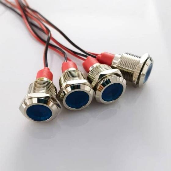 12mm 3-9V Mavi LED Metal Sinyal Lambası - Metal İndicator Light - 3
