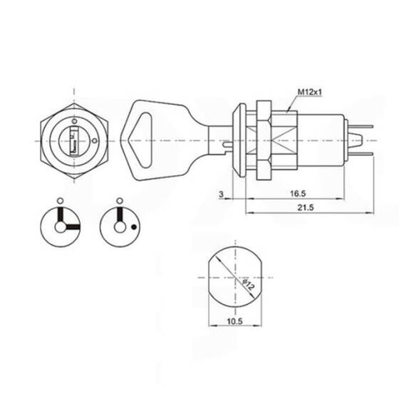 12mm Anahtarlı Metal Mandal Buton 0-1 - 3
