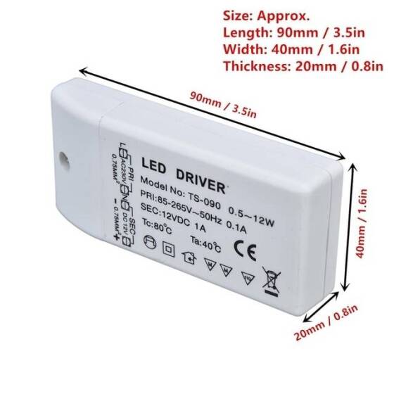 12W 12V 1A Süper İnce Plastik Kasa Led Özel Kablolu Güç Kaynağı - 2