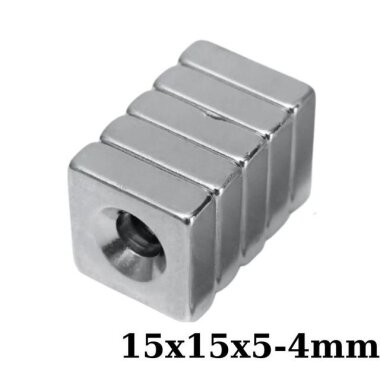15x15x5-4mm Havşa Delikli Neodyum Güçlü Mıknatıs - Neodim Magnet - Görsu Elektronik