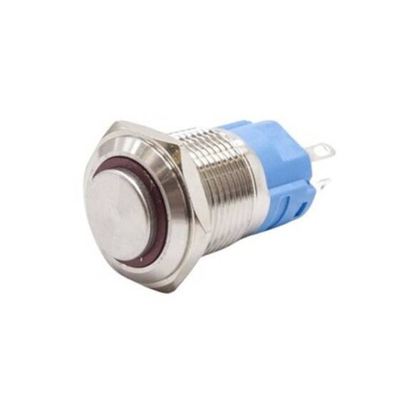 16A-G1-E 16mm Çıkık Yaylı Işıklı Metal Buton - Kırmızı - 1