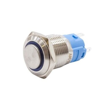 16A-G1-E 16mm Çıkık Yaylı Işıklı Metal Buton - Mavi - Görsu Elektronik