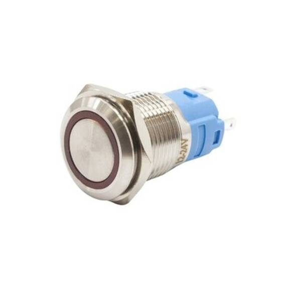 16A-P1Z-E 16mm Düz Anahtarlı Işıklı Metal Buton - Kırmızı - 1