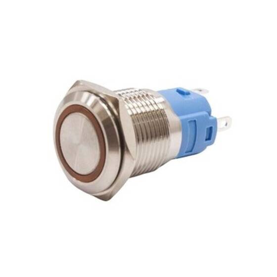 16A-P1Z-E 16mm Düz Anahtarlı Işıklı Metal Buton - Sarı - 1