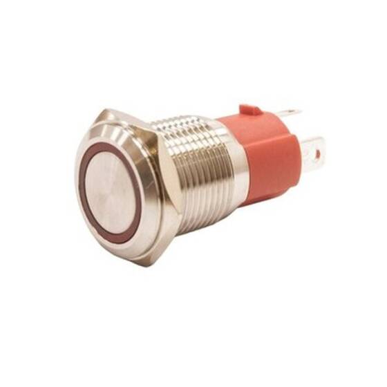 16D-P1Z-E 16mm Düz Anahtarlı Işıklı Metal Buton - Kırmızı - 1