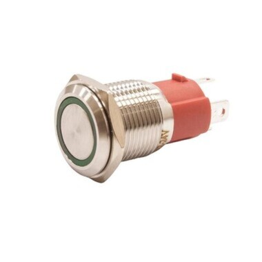 16D-P1Z-E 16mm Düz Anahtarlı Işıklı Metal Buton - Yeşil - Görsu Elektronik
