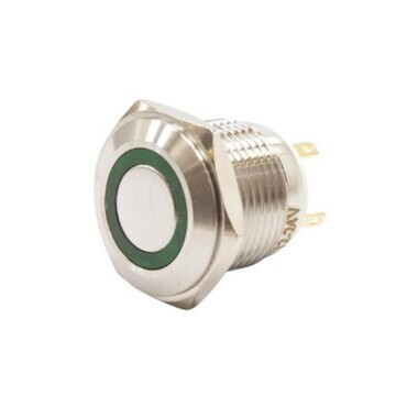16H-P1-E 16mm Düz Yaylı Işıklı Metal Buton - Yeşil - Görsu Elektronik