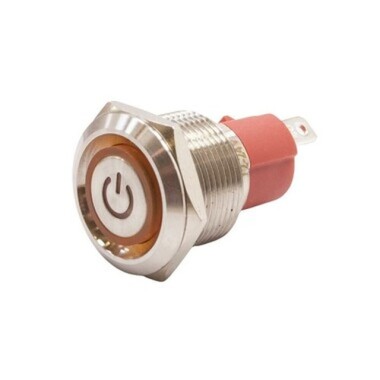 19D-P1-EC 19mm Düz Yaylı Işıklı Power Metal Buton - Sarı - Görsu Elektronik