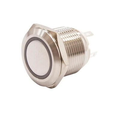 19H-P1-E 19mm Düz Yaylı Işıklı Metal Buton - Yeşil - Görsu Elektronik