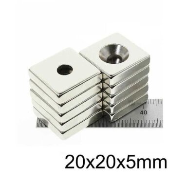 20X20x5-5mm Havşa Delikli Neodyum Güçlü Mıknatıs - Neodim Magnet - Görsu Elektronik