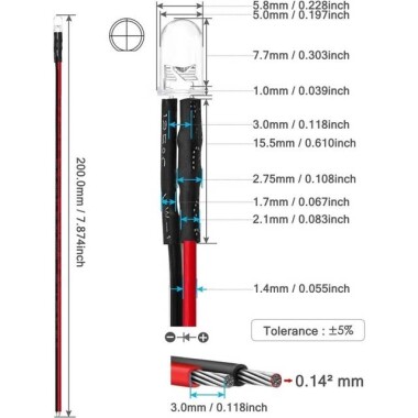 22-28V 5mm Beyaz LED 20cm Kablolu - 3