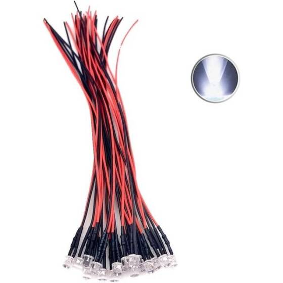 22-28V 5mm Şeffaf Sarı LED 20cm Kablolu - 1